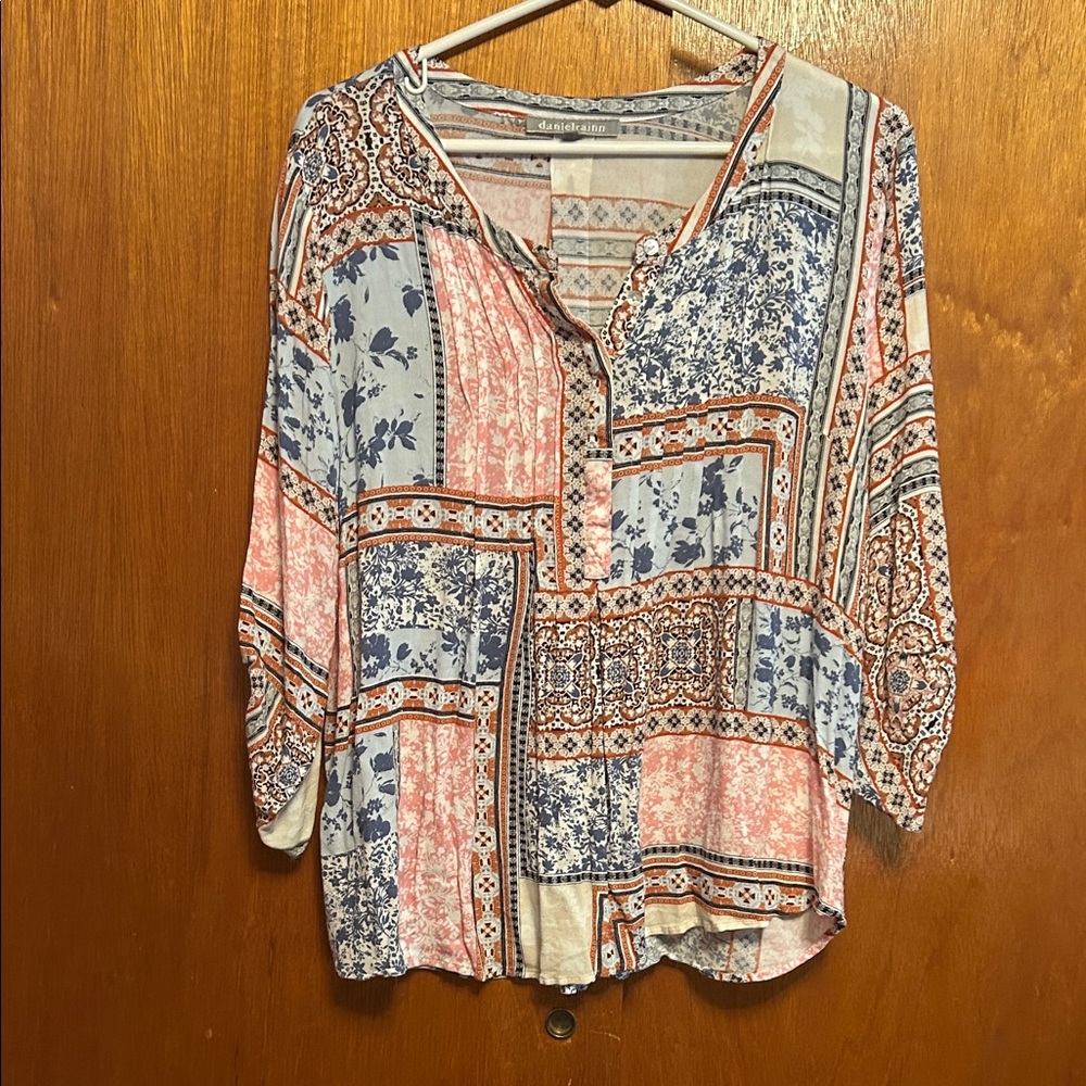Daniel Rainn Multicolor Patchwork Blouse - image 1
